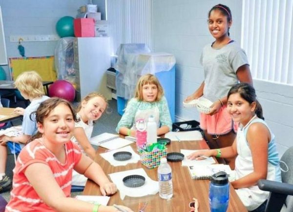 Summer in the Country campers pause during an arts and crafts camp.