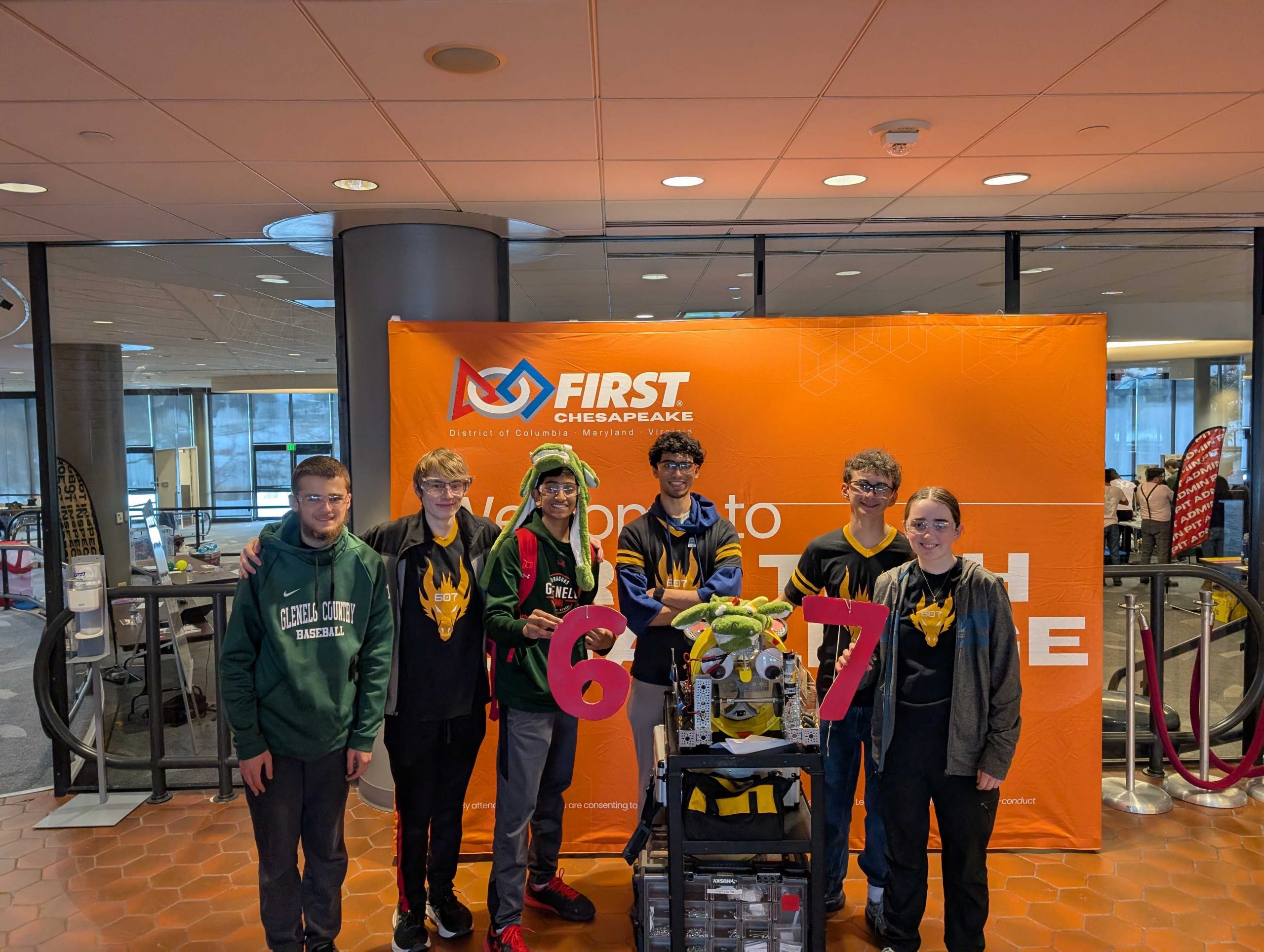 Upper School Dragoneers with their robot after earning the FIRST Tech Challenge Control Award.